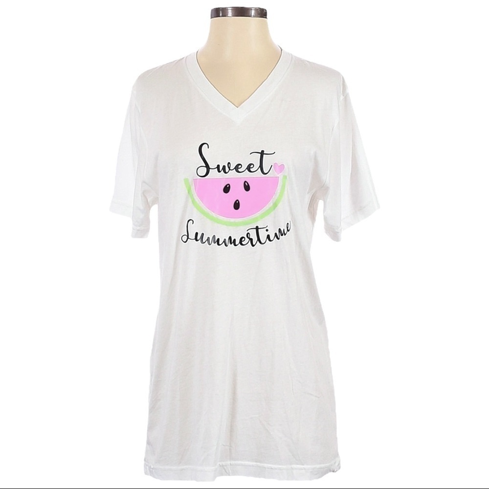 🌺 Bella Canvas Sweet Summertime Watermelon White Cotton Short Sleeve Tee Size M